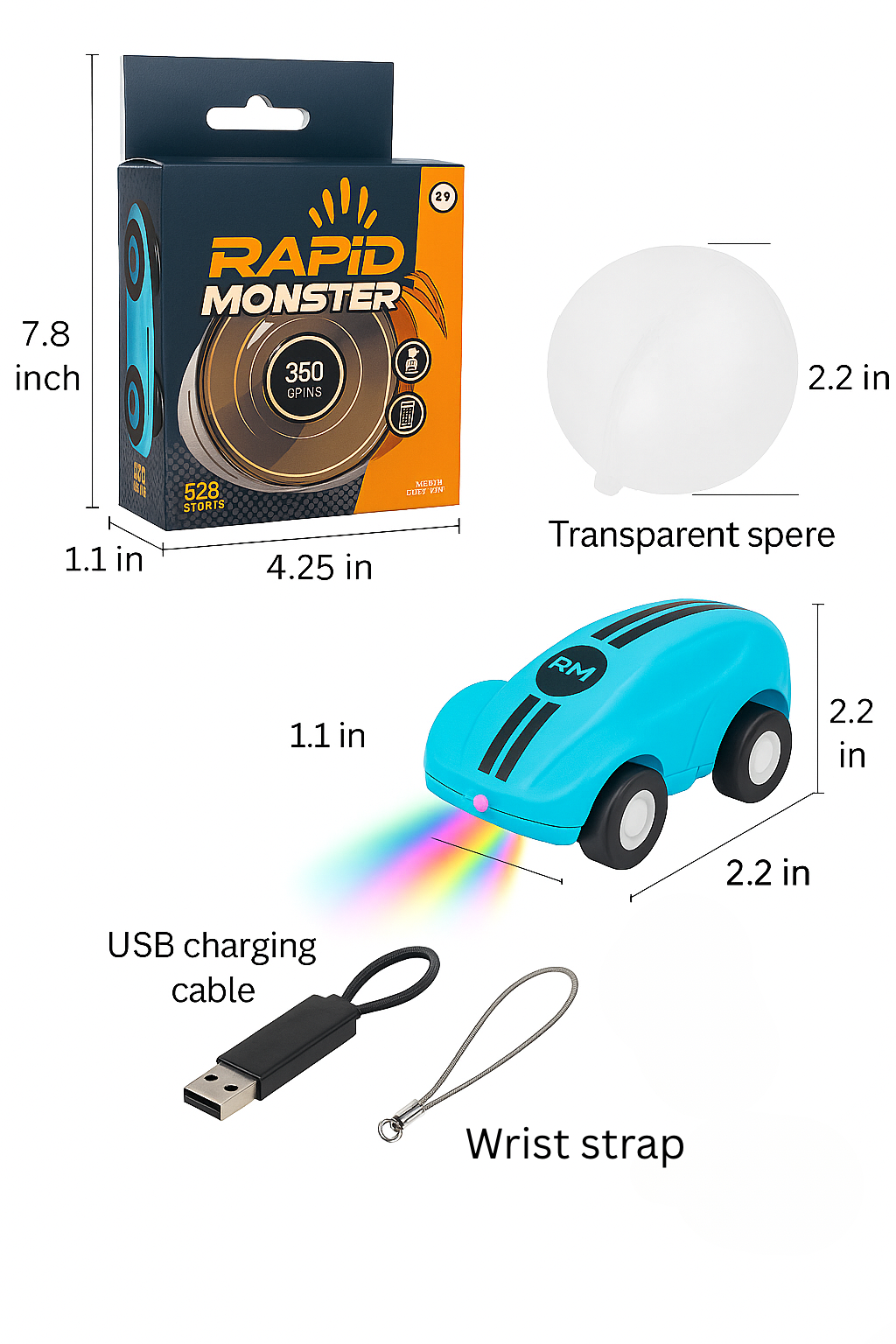 Rapid Monster™ LED Stunt Car – 360° Remote-Free Fun (25KM/H)